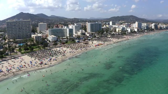 Aerial view of the beach Cala Millor, Balearic Islands, Spain
