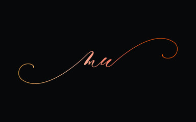 mu or m, u Lowercase Cursive Letter Initial Logo Design, Vector Template