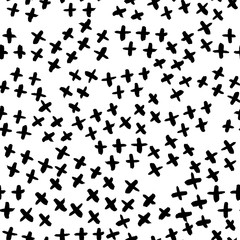 Naklejka premium Hand drawn cross motives seamless vector pattern. Black grunge brush strokes on white background for fabric, wallpaper, cards, fashion or backgrounds.