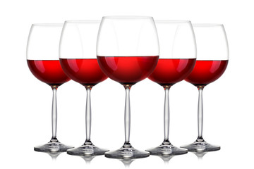 Set of glasses for red wine on white background.