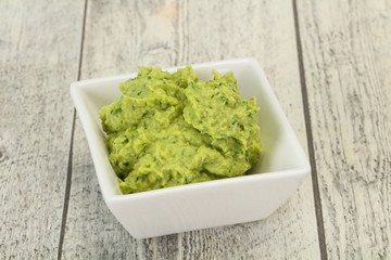 Avocado guacamole sauce with chili pepper