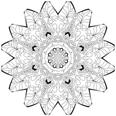 Hand drawn zentangle circular ornament for coloring page.