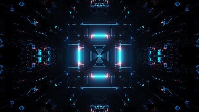 3d animated tunnel cross trip with bright lights and darkness for eternity