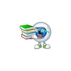 A mascot design of human eye ball student character with book