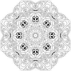 Hand drawn zentangle circular ornament for coloring page.