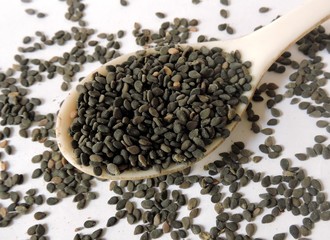 Spice - Sesame seeds. Scientific name-Sesamum indicum. Cultivated for edible oil. Sesame seed is a common ingredient in various cuisines. It is used whole in cooking for its rich, nutty flavour.