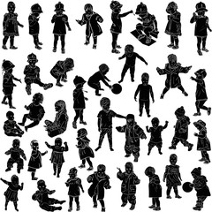 thirty six child silhouettes collection isolated on white