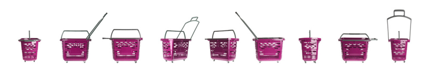 Fototapeta premium Set of shopping baskets on white background. Banner design