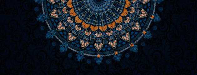 Verduisterende gordijnen mandala colorful vintage art, ancient Indian vedic background design, old painting texture with multiple mathematical shapes © RAKR