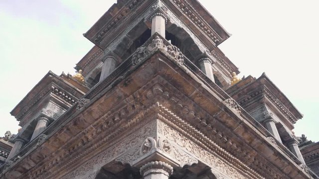Patan Durbar Square - Magnificent Carvings In Architectural Design Of Ancient Temples- tilt up shot