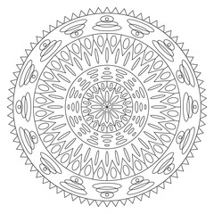 Circular pattern in form of mandala for Henna Mehndi or tattoo decoration. Decorative ornament in ethnic oriental style, vector illustration. Coloring book page.	