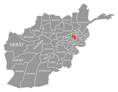Kapisa red highlighted in map of Afghanistan