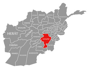 Ghazni red highlighted in map of Afghanistan