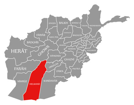 Helmand red highlighted in map of Afghanistan