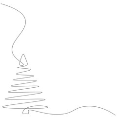 Christmas background with tree line drawing, vector illustration	