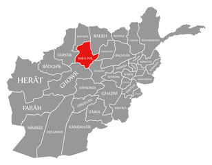 Sar-e Pol red highlighted in map of Afghanistan