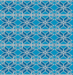 Seamless pattern of snowflakes. Imitation of jacquard or knitting. Handmade