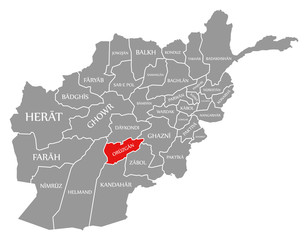 Oruzgan red highlighted in map of Afghanistan