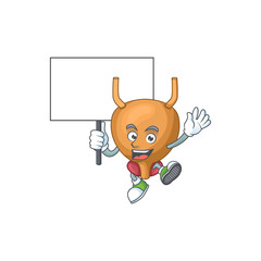 Sweet bladder cartoon character rise up a board