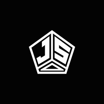 JS logo monogram with negative space pentagon line design template