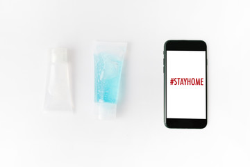 Quarantine and warning, attention, outbreak alert notification on mobile devices. Stay at home advice to stop coronavirus COVID-19 spreading. Global pandemic Covid -19 prevention