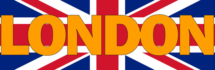 Orange London text over UK flag