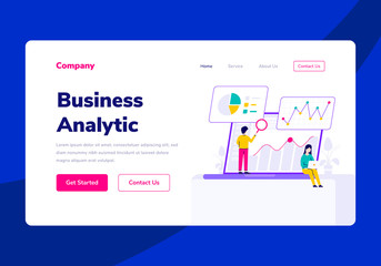 Obraz na płótnie Canvas Template Landing Page People Business Analytic Vector Flat Illustration