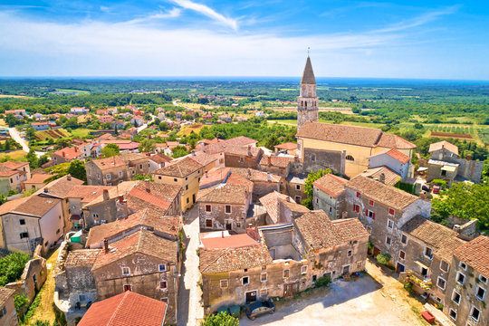 Istria. Town of Visnjan on green istrian hill aerial view