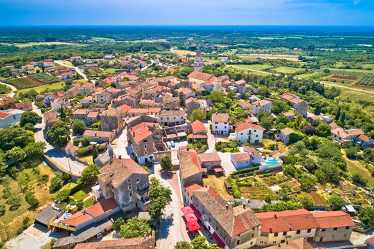 Istria. Town of Visnjan on green istrian hill aerial view