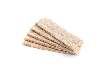 Five pieces of crispbread isolated on white background