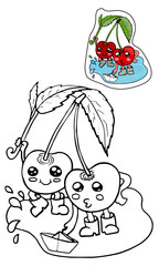 Coloring page for children.Fruit.Cherry.Vector illustration.
