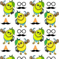 Vector seamless pattern.Fruit.Lemons.Drawn by hand.Steep the lemon in the cartoon style.Suitable for children's textile industry