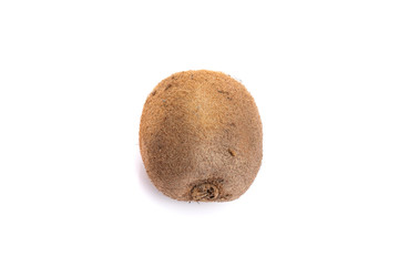 Whole kiwi fruit isolated on white background closeup. Kiwifruit flatlay.