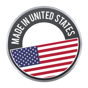 Made in united states flag badge on white background.