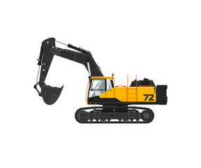 Digger hydraulic excavator with dipper isolated on white background, vector illustration