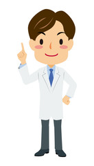 白衣の男性 指差し 笑顔