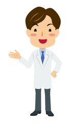 白衣の男性 右手 笑顔