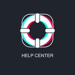 Logo of help center. Lifebuoy with aberration. Flat social media style with blue and red colors. Vector illustration