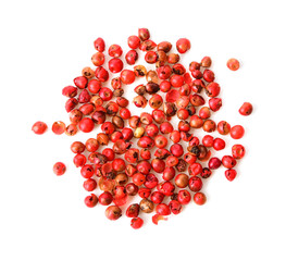 Mixed of peppers hot, red pepper isolated on white background. Top view