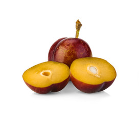 prunus domestica,plums, Fruits on White Background