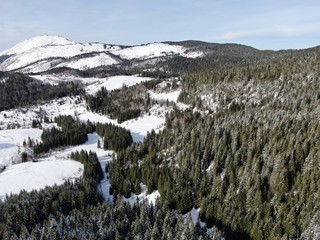Aerial view of mountain village at winter, Trebevic mountain near Sarajevo, Bosnia and Herzegovina