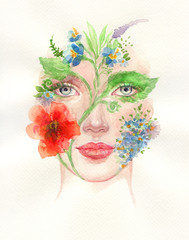 flower girl. fashion illustration. watercolor painting
