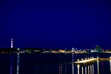 Fototapeta na wymiar Stockholm, Sweden The Kaknas Tower seen from Lidingo at night.