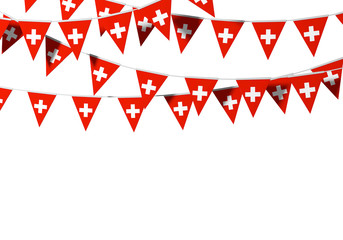 Switzerland flag festive bunting against a plain background. 3D Rendering