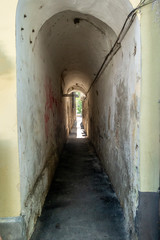 Fototapeta premium Narrow street in Bistrita Nasaud County, Romania