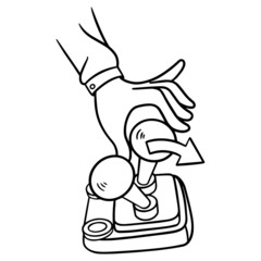 one hand controls a joystick. monochrome vector illustration. control.