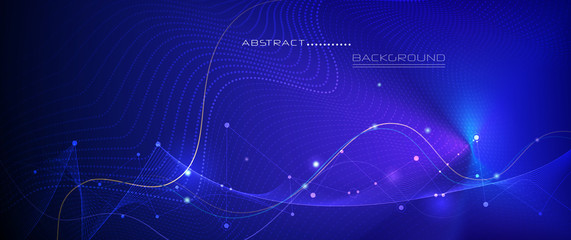 Vector illustration molecule,Connected lines with dots,technology on blue background. Abstract internet network connection design for web site.Digital data,communication,science and futuristic concept