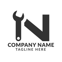 Wrenches letter N logo template. Industrial repair tool service for corporate identity. Can be used for business related to real estate, construction, finance, communication, technology and services.