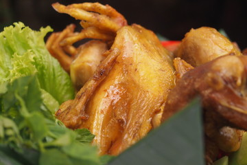 Java ingkung chicken. Indonesian favorite fried chicken with spices.