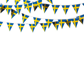 Sweden flag festive bunting against a plain background. 3D Rendering
